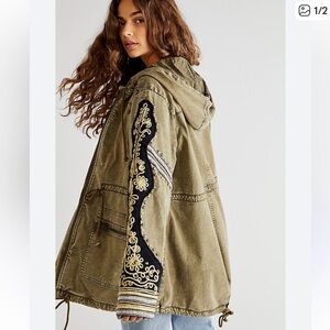 Free People Khaki Embroidered Utility Jacket